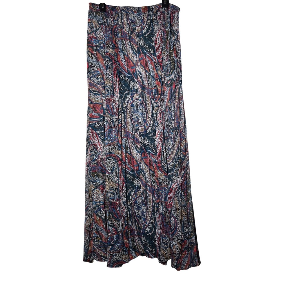 Ted‎ Baker Paisley Metallic Lantern Pleated Accordion Maxi Skirt Size 3 Boho
